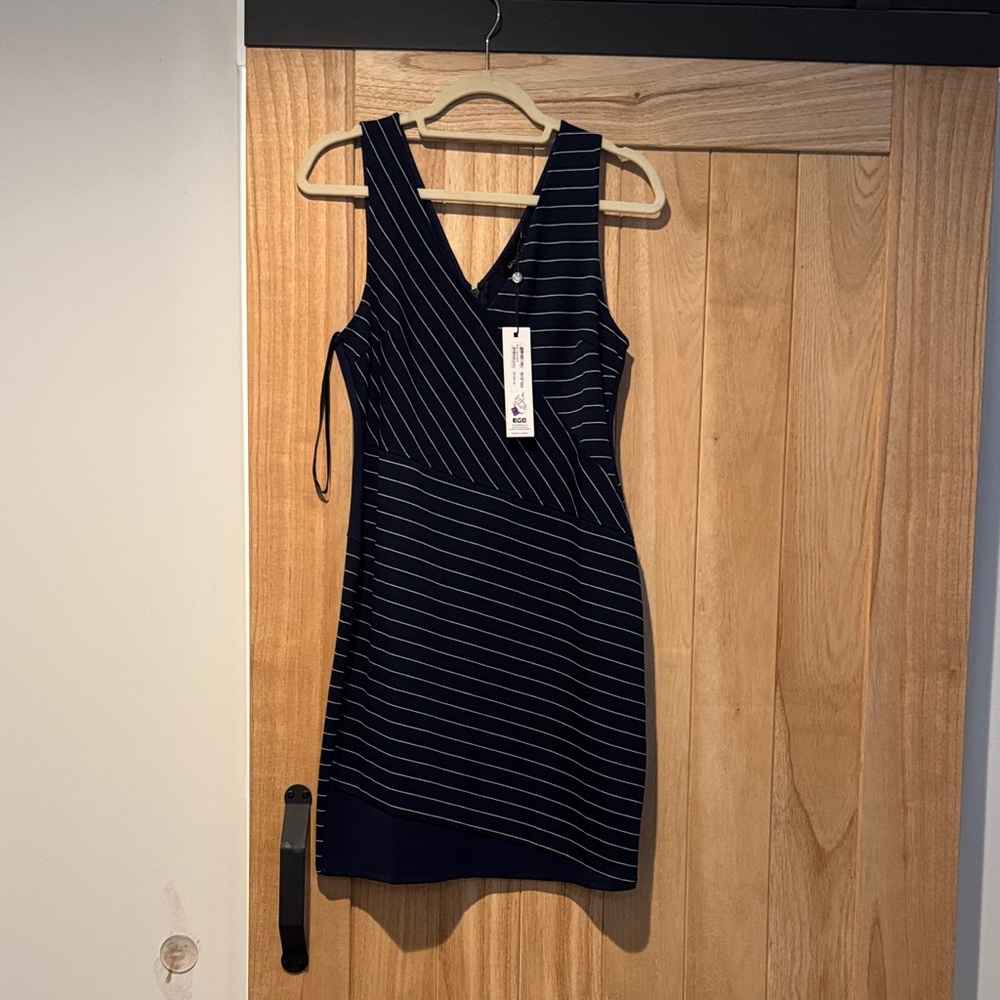 Minkpink Navy Striped Sleeveless Dress
